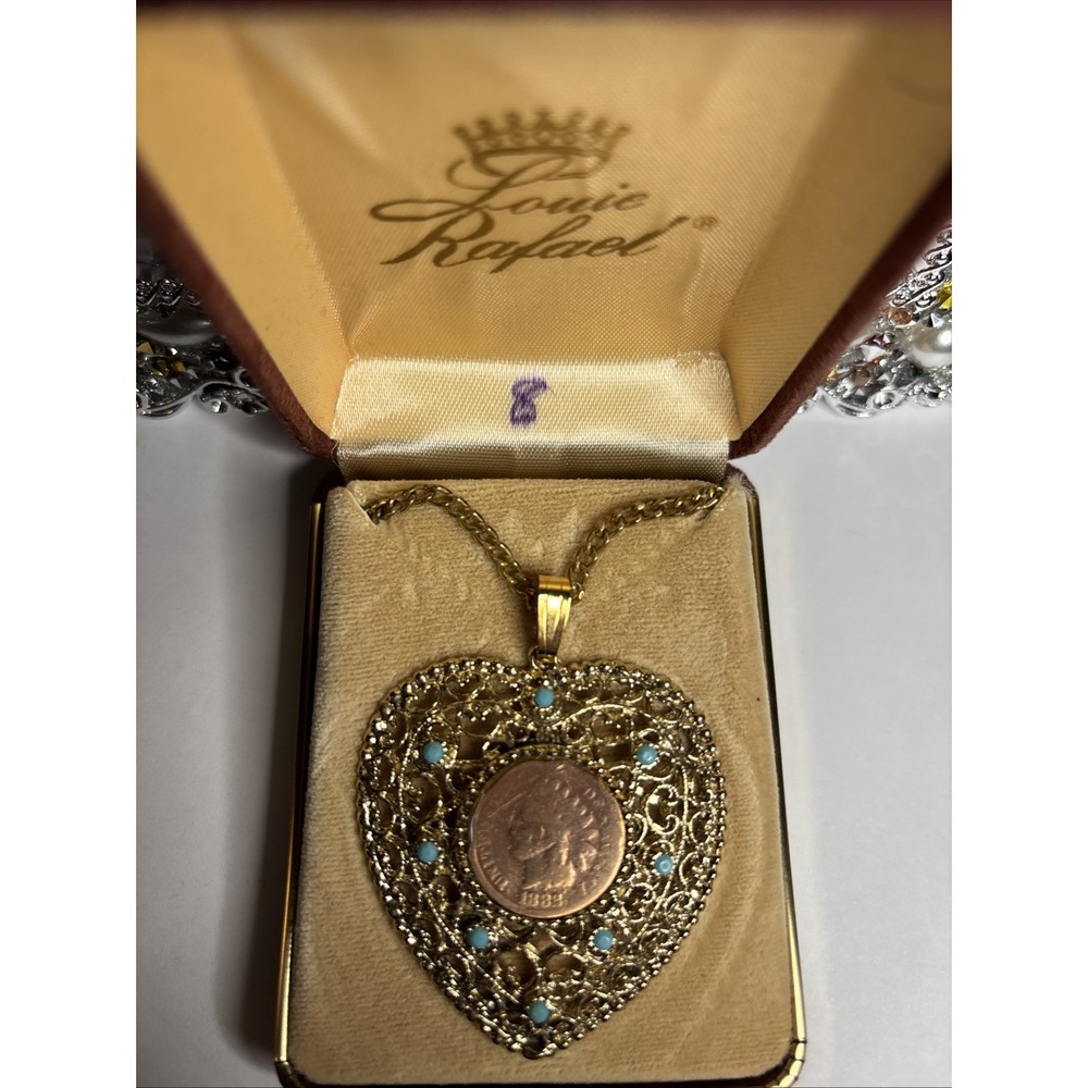 Louie Rafael Indian Head Penny Heart Pendant Necklace 22"